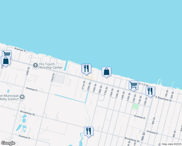 map of restaurants, bars, coffee shops, grocery stores, and more near 137 21st Street in San Leon