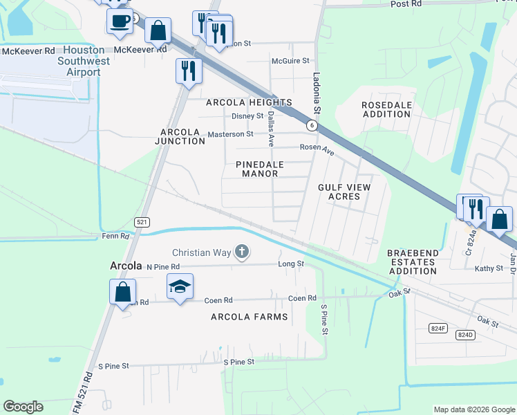map of restaurants, bars, coffee shops, grocery stores, and more near 310 Rice Ave in Arcola