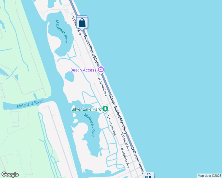 map of restaurants, bars, coffee shops, grocery stores, and more near 1744 North Central Avenue in Flagler Beach