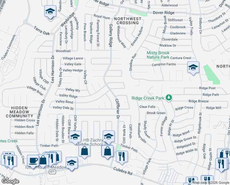 map of restaurants, bars, coffee shops, grocery stores, and more near 9218 Valley Spring in San Antonio