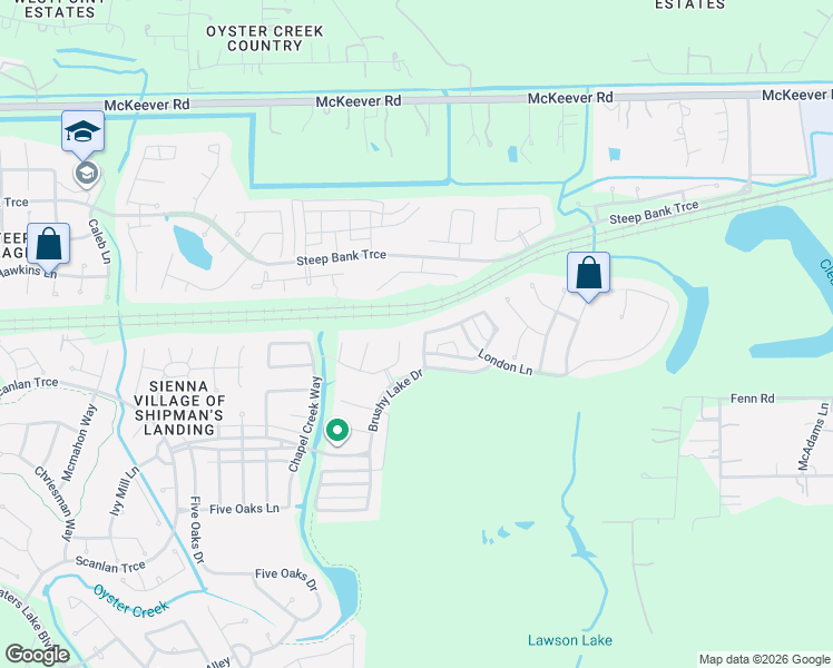 map of restaurants, bars, coffee shops, grocery stores, and more near 10622 Farmersville Fork in Missouri City