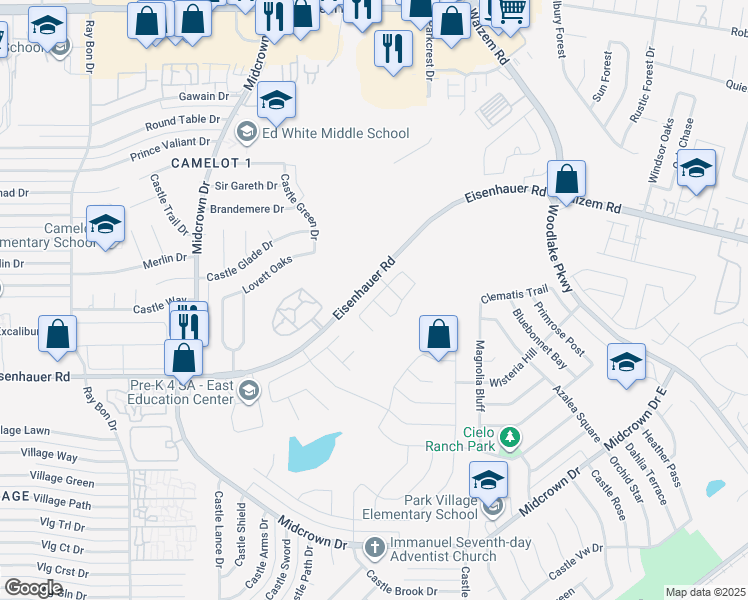 map of restaurants, bars, coffee shops, grocery stores, and more near Camier Cove in San Antonio