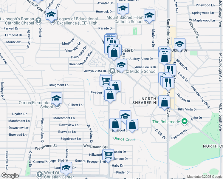 map of restaurants, bars, coffee shops, grocery stores, and more near in San Antonio