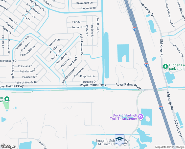 map of restaurants, bars, coffee shops, grocery stores, and more near 19 Porpoise Lane in Palm Coast