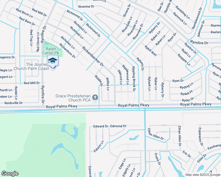 map of restaurants, bars, coffee shops, grocery stores, and more near 26 Ridley Lane in Palm Coast