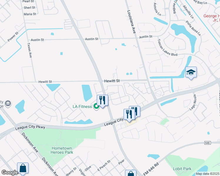 map of restaurants, bars, coffee shops, grocery stores, and more near 1805 Farm to Market Road 270 in League City