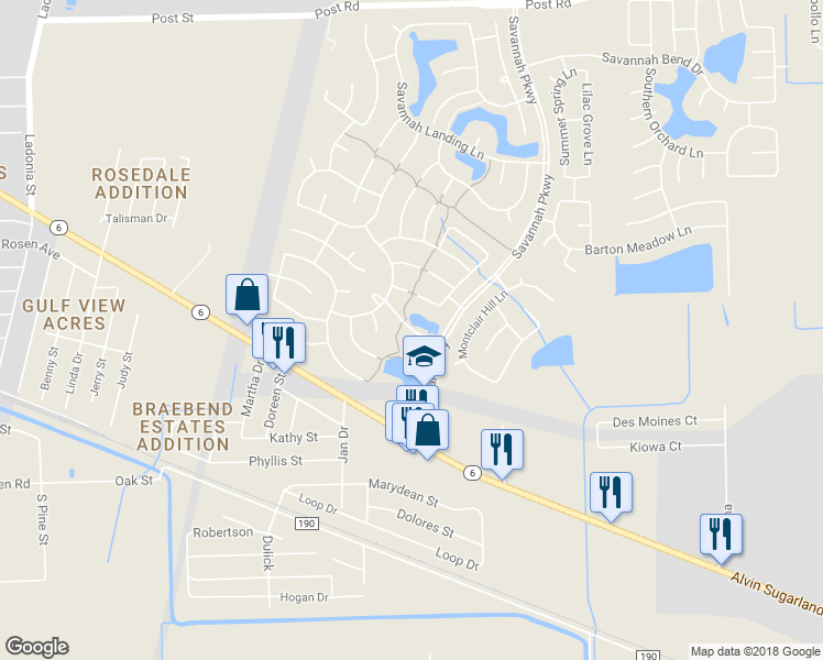 map of restaurants, bars, coffee shops, grocery stores, and more near 14033 Southern Oak Lane in Rosharon