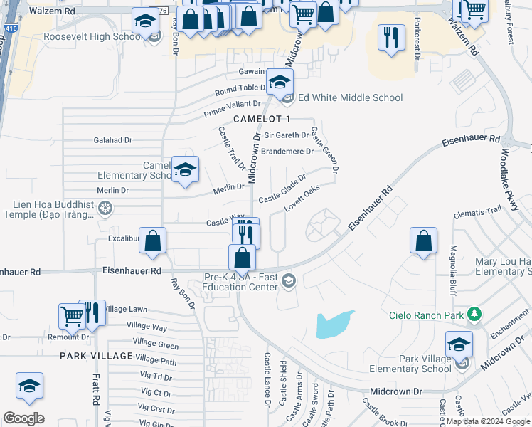 map of restaurants, bars, coffee shops, grocery stores, and more near 7267 Dwarf Palm in San Antonio