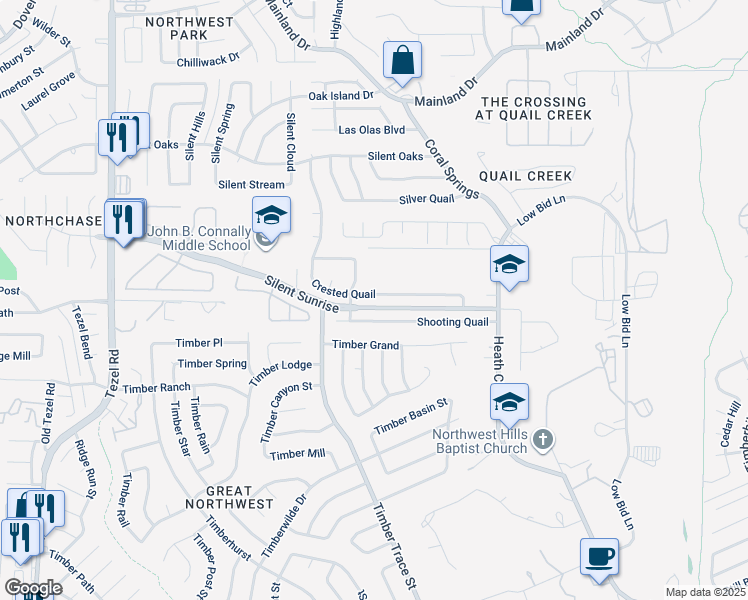 map of restaurants, bars, coffee shops, grocery stores, and more near 8419 Shooting Quail in San Antonio
