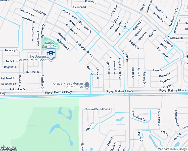 map of restaurants, bars, coffee shops, grocery stores, and more near 26 Ridley Lane in Palm Coast