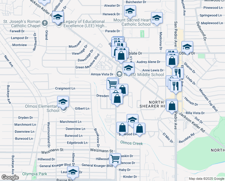 map of restaurants, bars, coffee shops, grocery stores, and more near in San Antonio