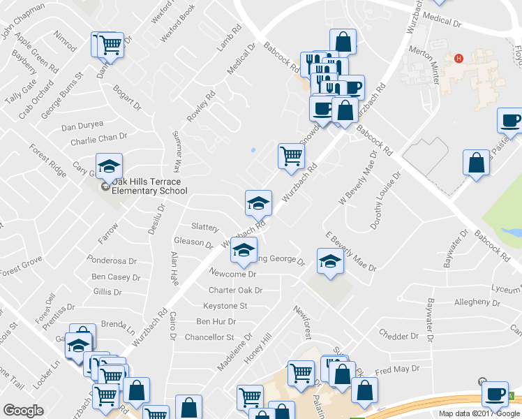 map of restaurants, bars, coffee shops, grocery stores, and more near in San Antonio