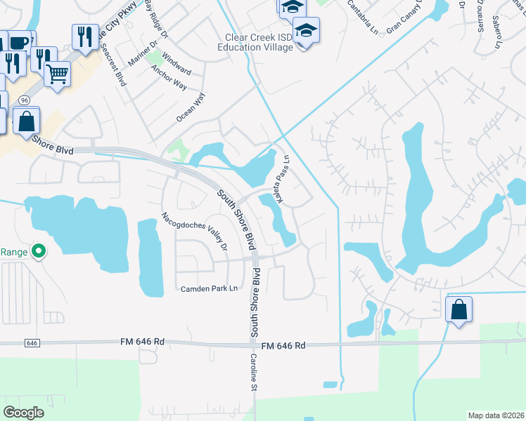 map of restaurants, bars, coffee shops, grocery stores, and more near 3102 Cedar Valley Ct. in League City