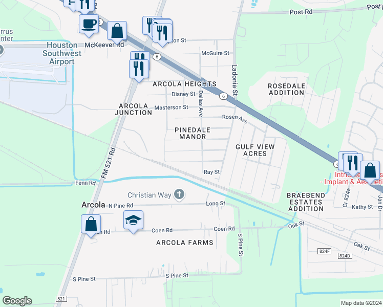 map of restaurants, bars, coffee shops, grocery stores, and more near 310 Texas Avenue in Arcola