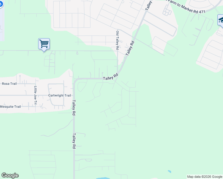 map of restaurants, bars, coffee shops, grocery stores, and more near 6850 Talley Road in San Antonio