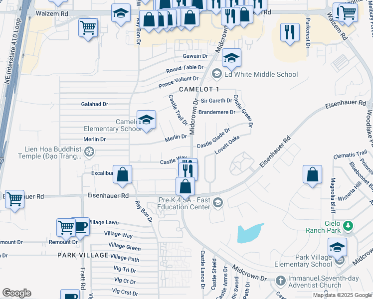 map of restaurants, bars, coffee shops, grocery stores, and more near in San Antonio