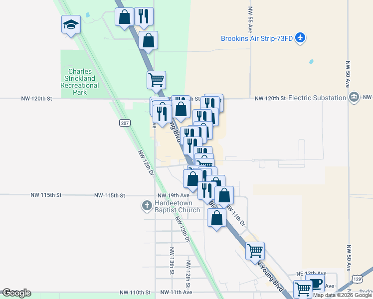 map of restaurants, bars, coffee shops, grocery stores, and more near in Chiefland