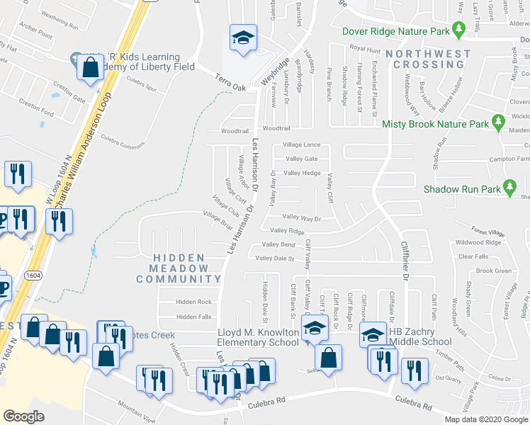 map of restaurants, bars, coffee shops, grocery stores, and more near 6214 Les Harrison Drive in San Antonio