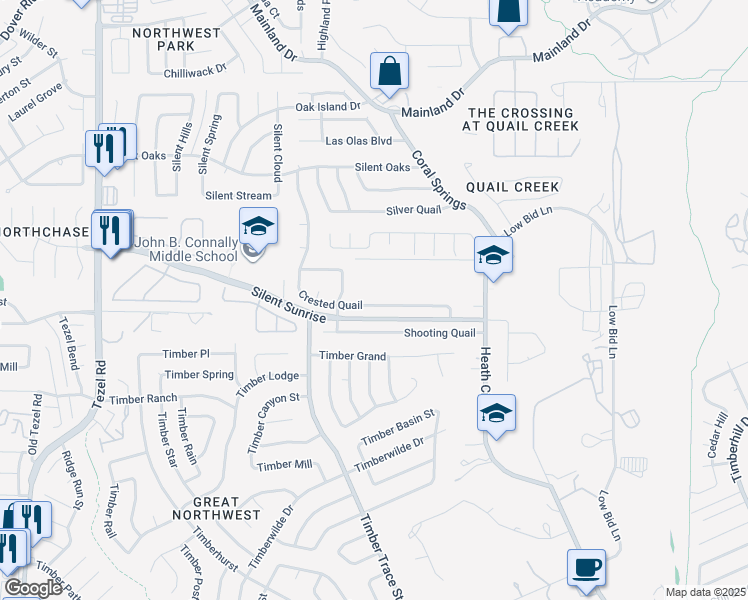 map of restaurants, bars, coffee shops, grocery stores, and more near 6871 Crested Quail in San Antonio