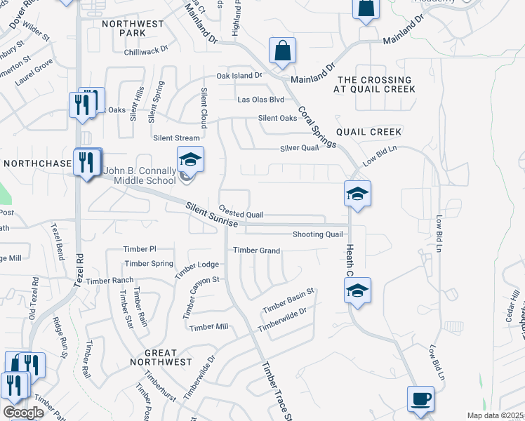 map of restaurants, bars, coffee shops, grocery stores, and more near 6871 Crested Quail in San Antonio