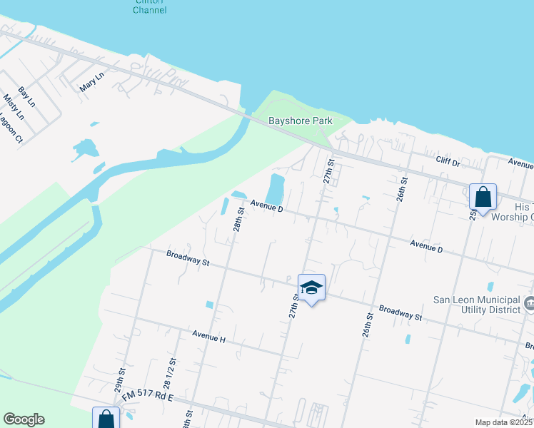 map of restaurants, bars, coffee shops, grocery stores, and more near 2730 Avenue D in San Leon