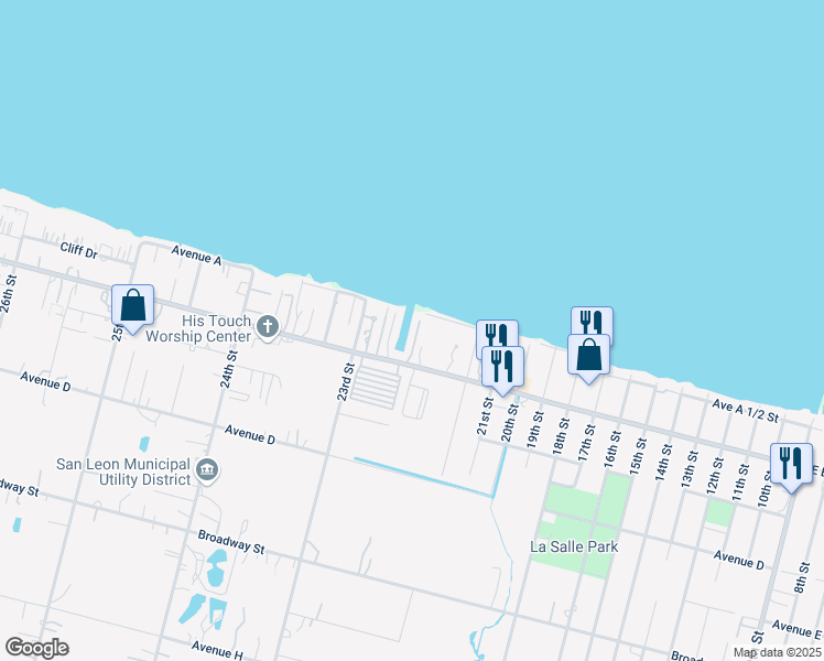 map of restaurants, bars, coffee shops, grocery stores, and more near 112 Starboard Drive in San Leon