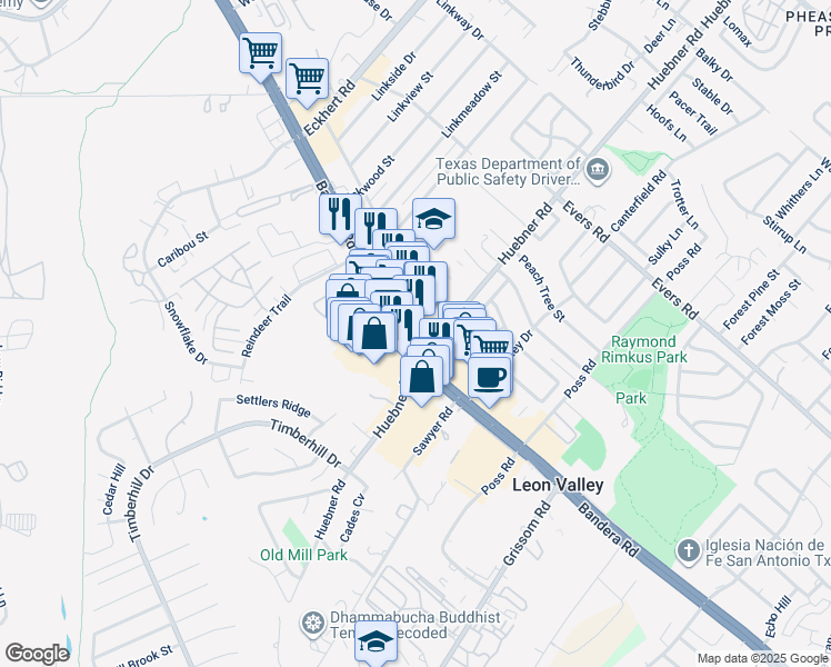 map of restaurants, bars, coffee shops, grocery stores, and more near 7007 Bandera Road in San Antonio