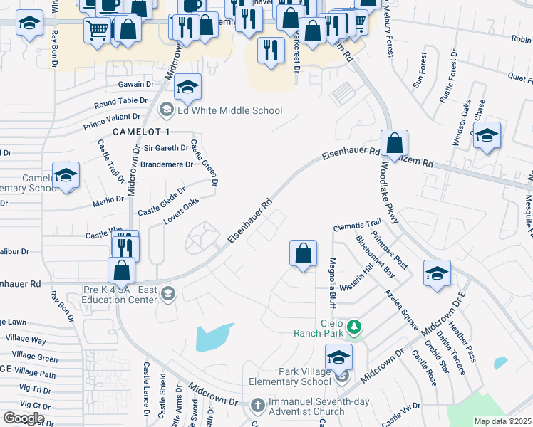 map of restaurants, bars, coffee shops, grocery stores, and more near 7623 Cypress Vine in San Antonio