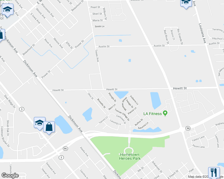 map of restaurants, bars, coffee shops, grocery stores, and more near 2228 Hewitt Street in League City