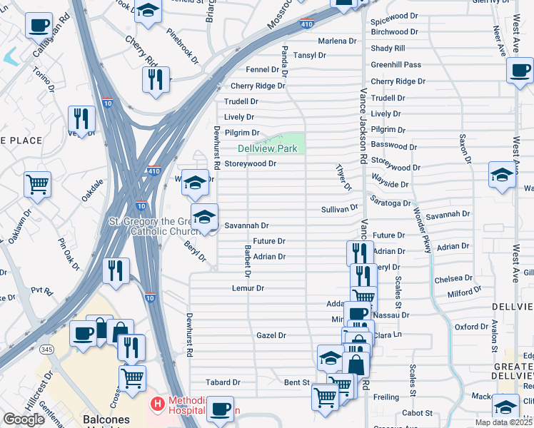 map of restaurants, bars, coffee shops, grocery stores, and more near 246 Sullivan Dr in San Antonio