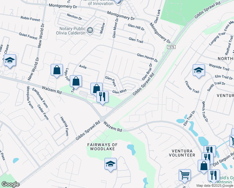 map of restaurants, bars, coffee shops, grocery stores, and more near 7048 Glen Mist in San Antonio