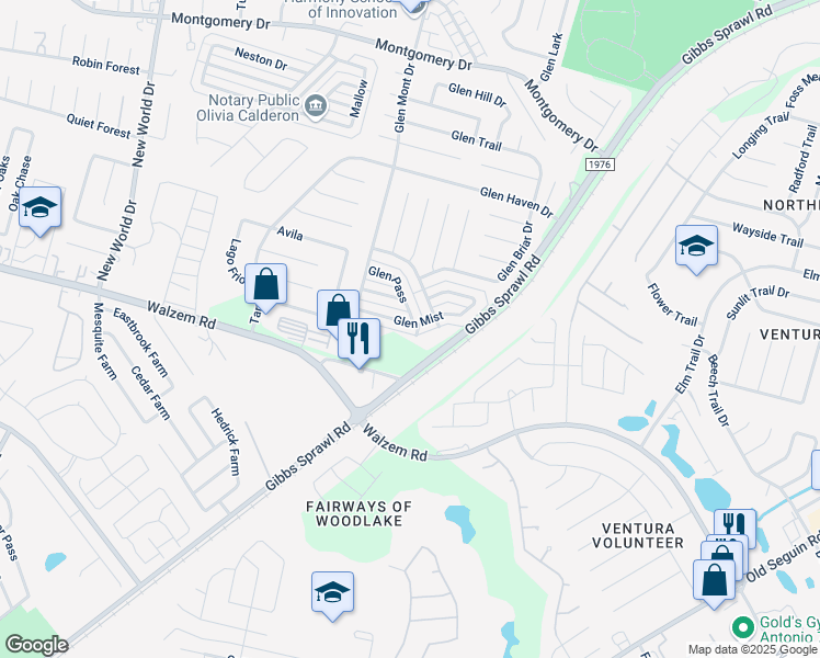 map of restaurants, bars, coffee shops, grocery stores, and more near 7048 Glen Mist in San Antonio