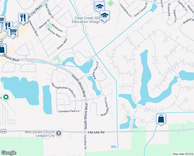 map of restaurants, bars, coffee shops, grocery stores, and more near 1609 Kaleta Pass Lane in League City