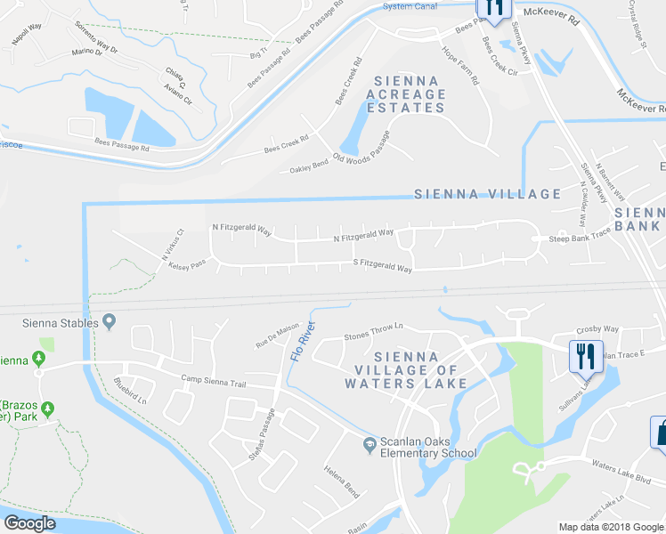 map of restaurants, bars, coffee shops, grocery stores, and more near 3711 Clark Manor in Missouri City