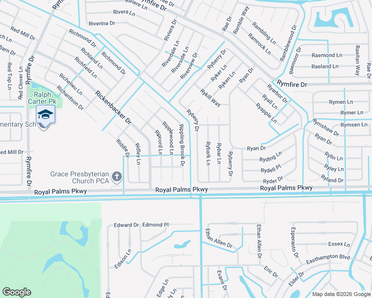 map of restaurants, bars, coffee shops, grocery stores, and more near 47 Rippling Brook Drive in Palm Coast