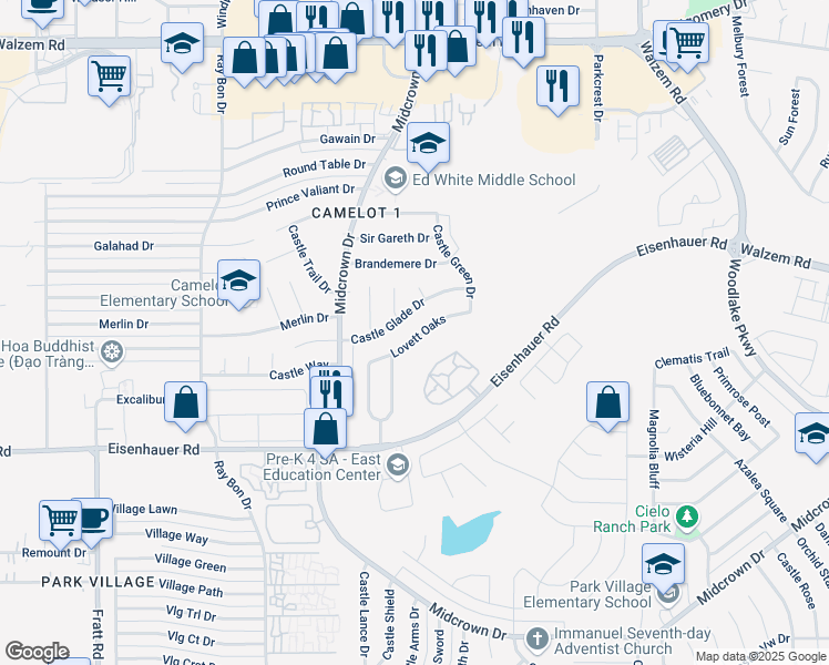 map of restaurants, bars, coffee shops, grocery stores, and more near 5653 Lovett Oaks in San Antonio