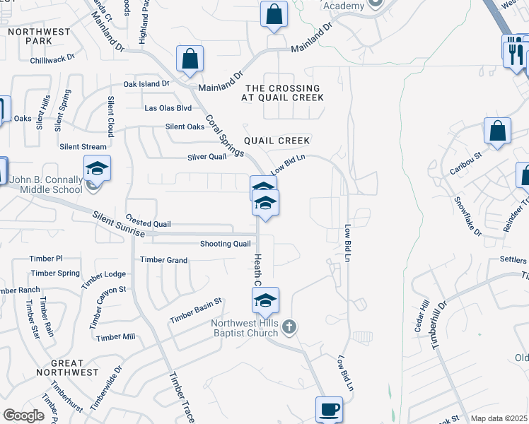 map of restaurants, bars, coffee shops, grocery stores, and more near 8885 Heath Circle Drive in San Antonio