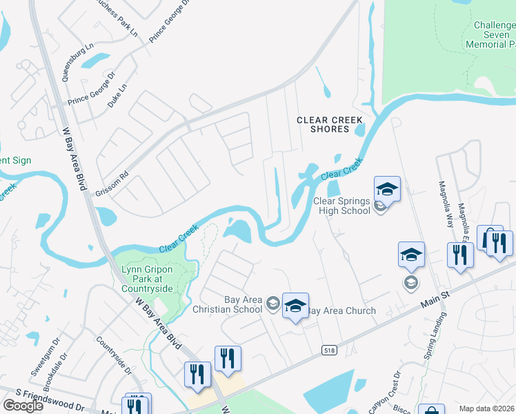 map of restaurants, bars, coffee shops, grocery stores, and more near 3100 Massengale Lane in Webster