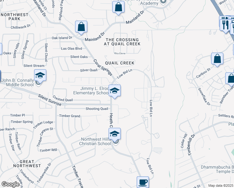map of restaurants, bars, coffee shops, grocery stores, and more near 8885 Heath Circle Drive in San Antonio