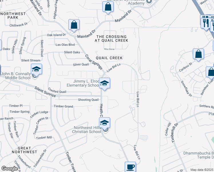 map of restaurants, bars, coffee shops, grocery stores, and more near 8885 Heath Circle Drive in San Antonio