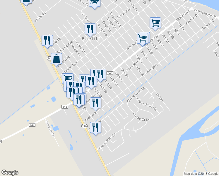 map of restaurants, bars, coffee shops, grocery stores, and more near 4710 15th Street in Bacliff