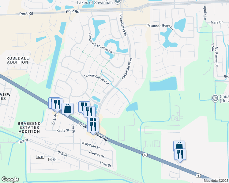 map of restaurants, bars, coffee shops, grocery stores, and more near 5708 Montclair Hill Lane in Rosharon