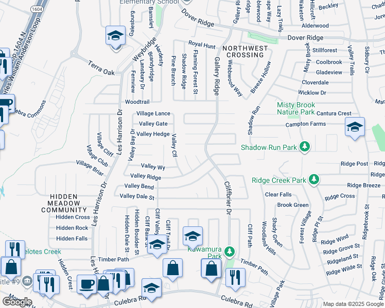 map of restaurants, bars, coffee shops, grocery stores, and more near 6123 Valley Vine in San Antonio