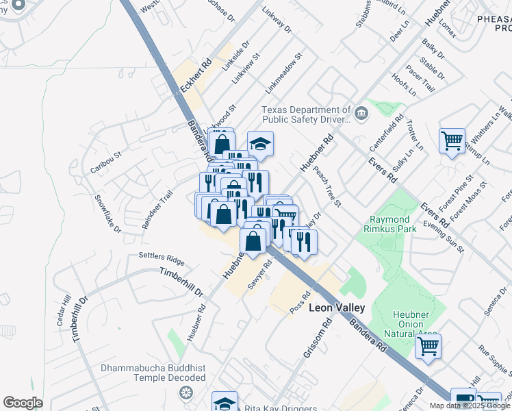 map of restaurants, bars, coffee shops, grocery stores, and more near 7007 Bandera Road in San Antonio