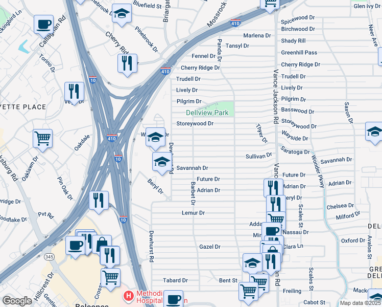 map of restaurants, bars, coffee shops, grocery stores, and more near 306 Sullivan Drive in San Antonio