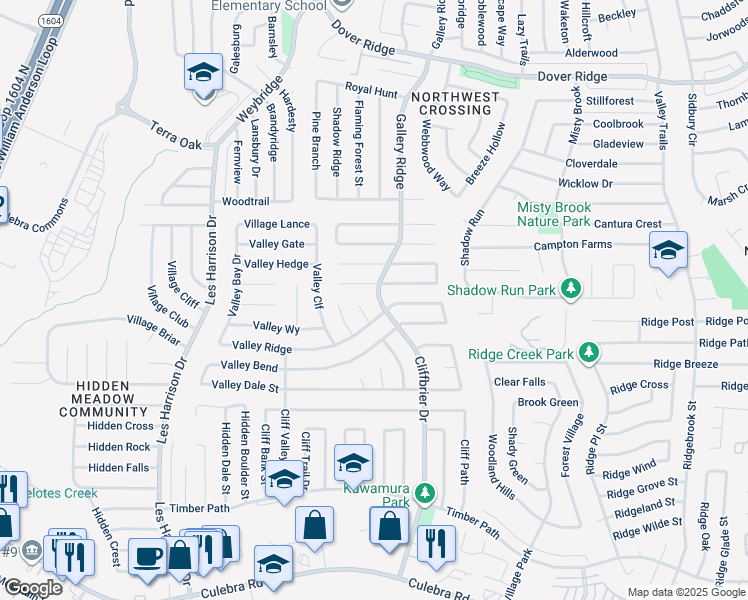 map of restaurants, bars, coffee shops, grocery stores, and more near 6123 Valley Vine in San Antonio