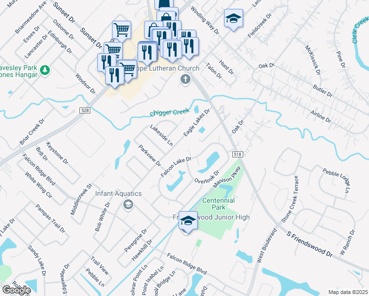 map of restaurants, bars, coffee shops, grocery stores, and more near 2012 Cardinal Ridge Circle in Friendswood