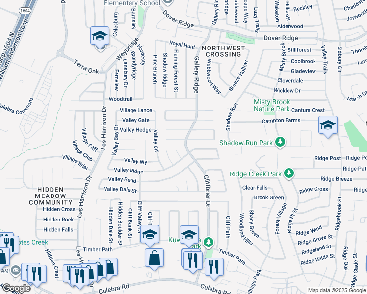 map of restaurants, bars, coffee shops, grocery stores, and more near 6123 Valley Vine in San Antonio