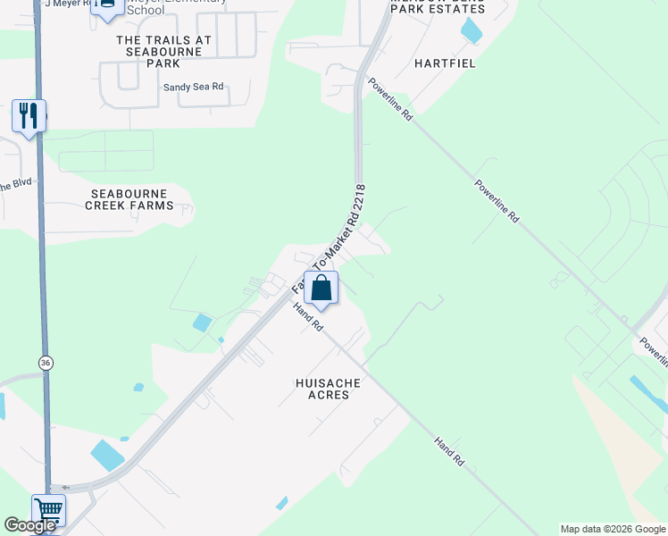 map of restaurants, bars, coffee shops, grocery stores, and more near 5411 FM 2218 Road in Richmond