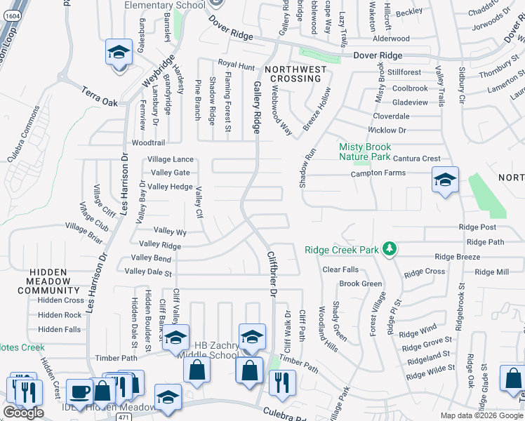 map of restaurants, bars, coffee shops, grocery stores, and more near 6102 Cliffbrier Drive in San Antonio